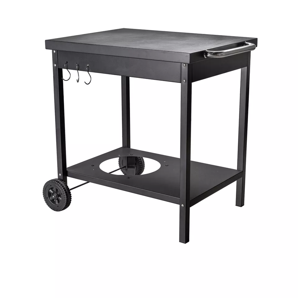 Large cooking area trolley outdoor Kitchen BBQ Black Steel table Trolley for Plancha free standing portable BBQ camping table