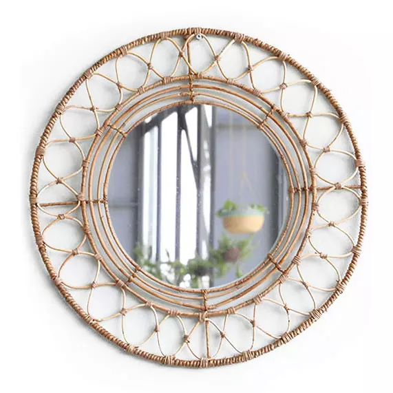 Amazon Hot Trend Decorative Handmade Rattan Wall Mirror for Wall Decor Vietnam Handicraft Wholesales Manufactured