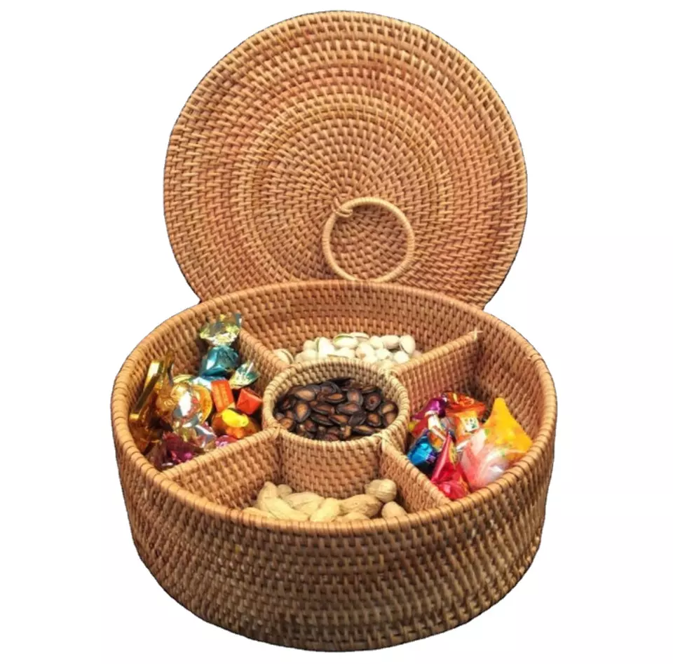 Vietbay Crafts Rattan Basket Round Fruit Basket Wicker Tray