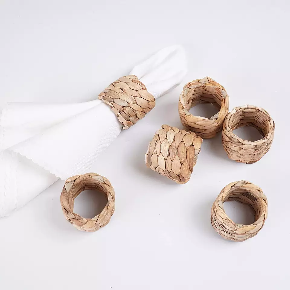 ENeoHome Crafts Cylinder Shape OEM Service Custom Size SAFETY FOR USE Water Hyacinth Napkin Rings With Low MOW
