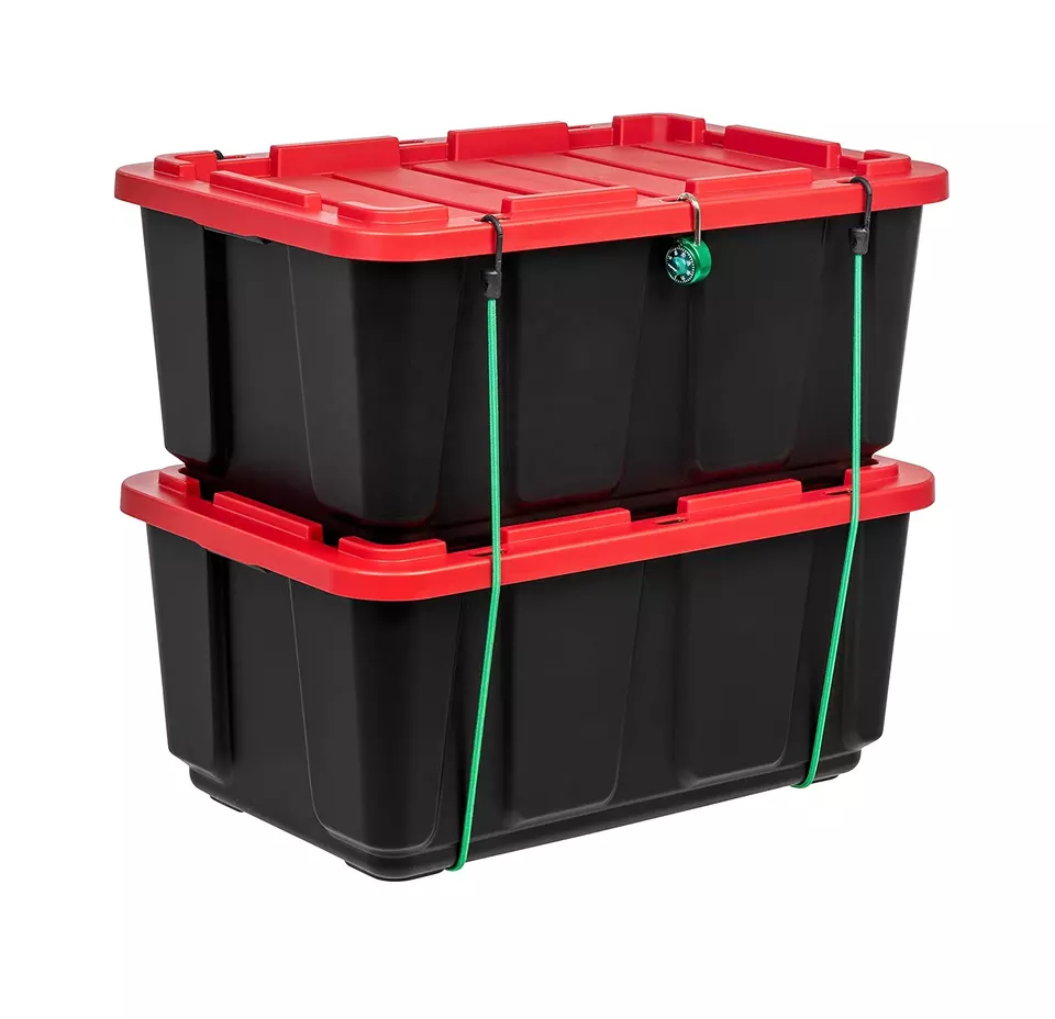 BINHTHUAN 27 Gallon Utility Tough Tote, 4 Pack, Black with Red Lid