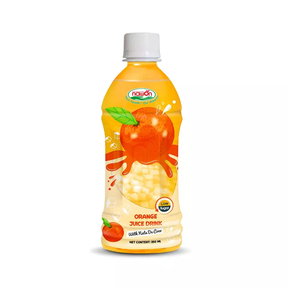 350ml NAWON Halal Nata de Coco Vietnam Low Sugar Free Sample Fruit Juice with Nata de Coco Orange OEM/ODM Beverage Manufacturer