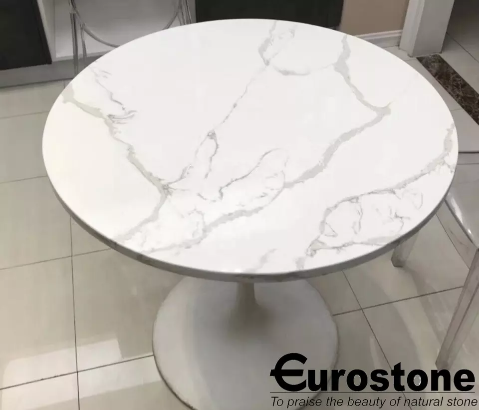 Misterio White quartz stone Artificial stone EQ115 Customized Countertop Kitchen island Vanity Lavabo Table Quartz Vietnam