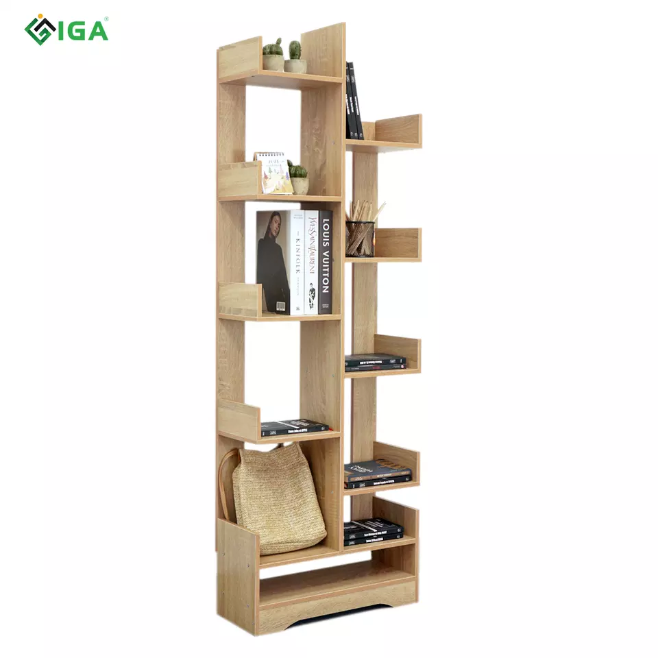 OEM Customize Bulk Price Space Saving Furniture Modular MDF Wood Color 11 storey Bookshelf For Book Display & Home Decor - GP66