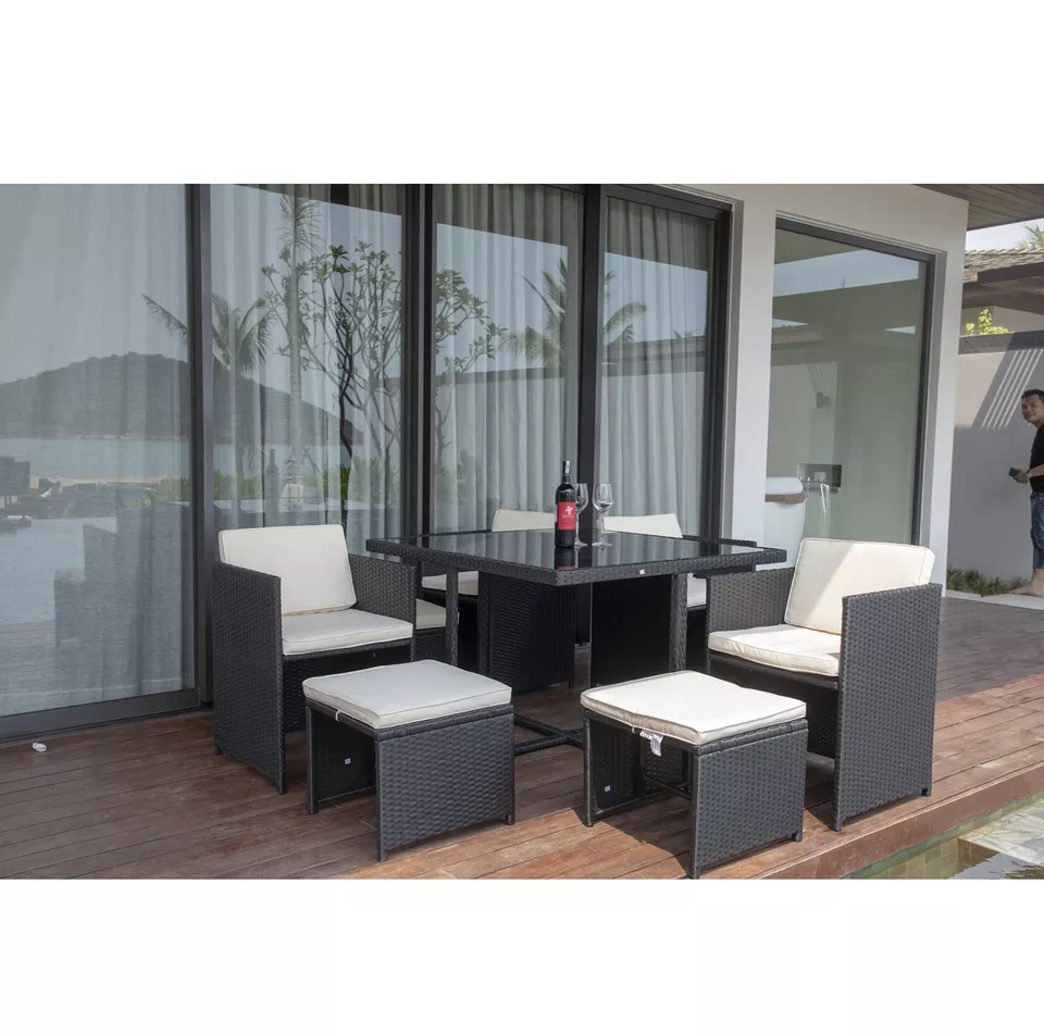 Vietnam dining table restaurant rattan garden table and chair rattan outdoor furniture cheap price