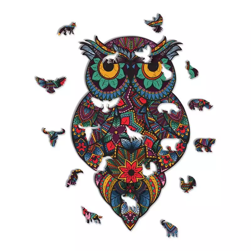Wooden Jigsaw Puzzle For Adults & Kids, Owl Wooden Jigsaw Puzzle Gift, Animal Unique Shape Jigsaw Pieces-Cute Owl Wooden Puzzle