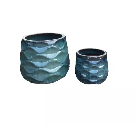 [Ruby Linh]- Ready to Ship Stock large tall blue glazed ceramic tree planter pots set for outdoor plants pots vase ornaments