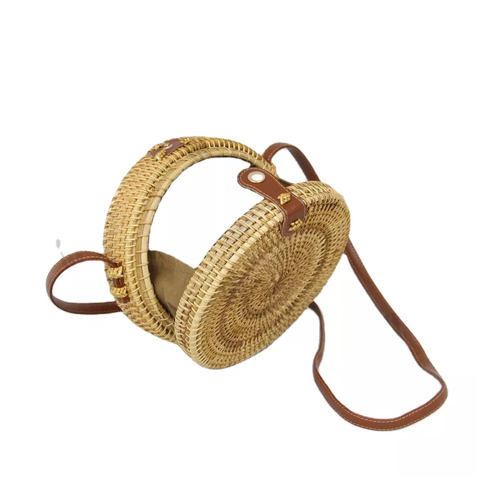 Woven Round Natural Straw Rattan Bag New handmade vintage