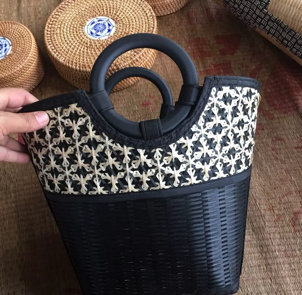 High quality Nice design black bamboo beach bag with handle made in Vietnam