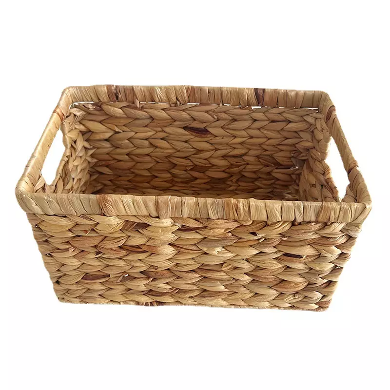 Woven Natural Water Hyacinth Rectangular Basket Box with Handle