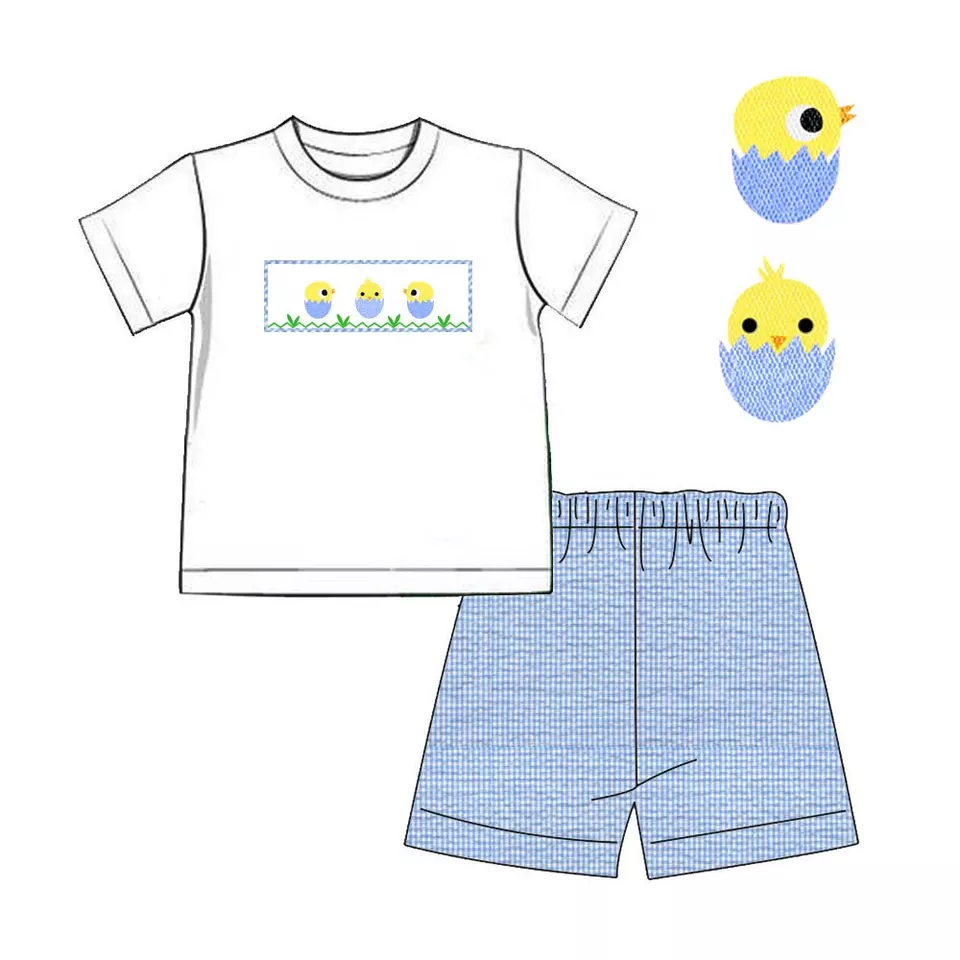 Toddler Boys Smocked Easter Chicken Shorts Set toddler boys easter outfits OEM Wholesale from Viet Nam