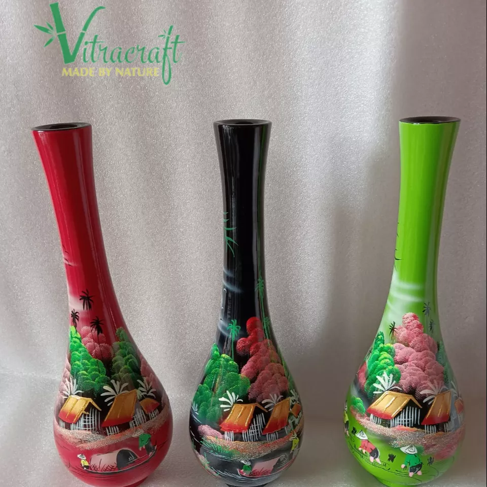 Flower arrangements,lacquer vases.Hand-painted motifs are very artistic,both a decoration for your room and a housewarming gift. Handmade Vietnam