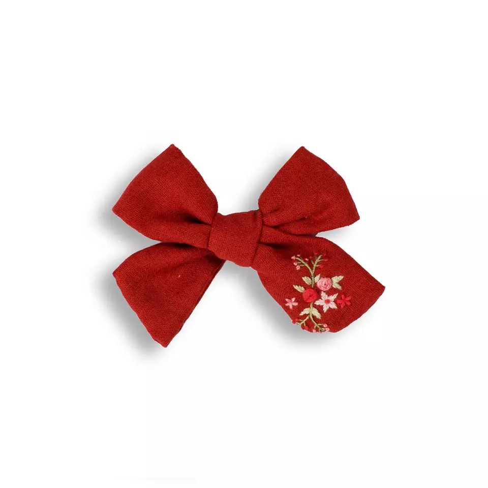 Handmade Hair Clip Beautiful Red Hair Bow From Linen Fabric For Girl