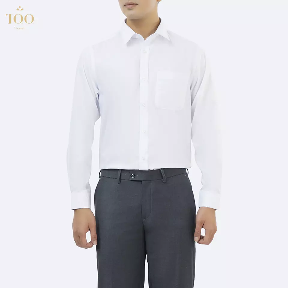Anti-wrinkle Solid classic mens shirt Premium Cotton Classis Fit Dress Shirt in White from Vietnam Polyester