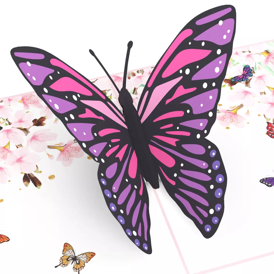 Vietnamese OEM Manufacturer 3D Pop Up Card Valentine Mother's Day Birthday Handmade Laser Cutting Butterfly 3D Pop Up Card