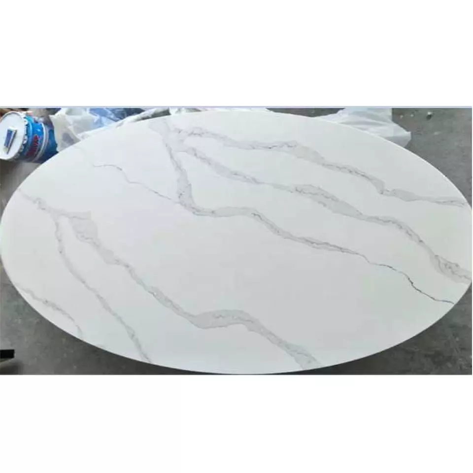 Factory supply Glossy Artificial Table Top Calacatta White with Grey Veins Quartz Stone Slab Cut to Size