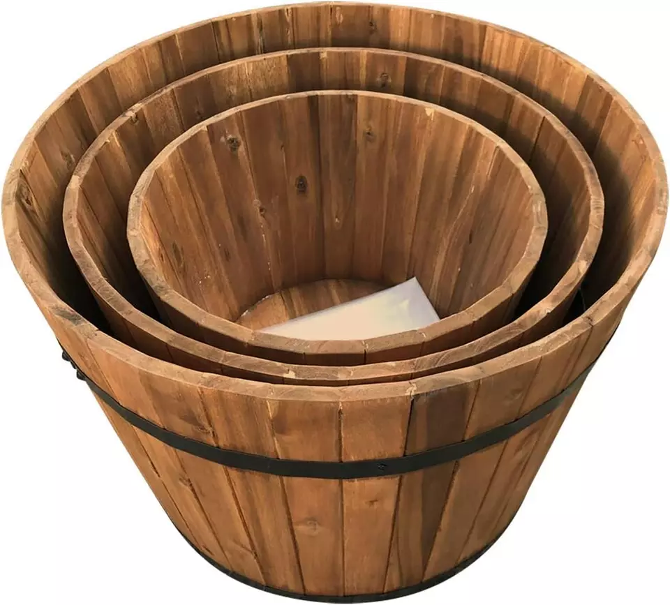 Cheap Solid Wood Barrel Planter Set durable outdoor/indoor