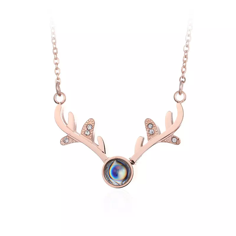 S925 Sterling Silver One Deer reindeer Necklace Diamond Pendant Christmas Gift Necklace
