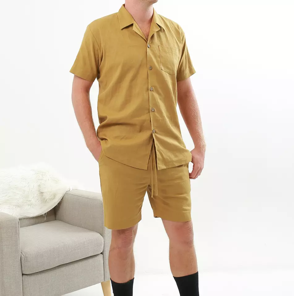 Summer Linen Shirt Set Men's Casual Outdoor 2-Piece Suit Andhome Clothes Pajamas Comfy casual wear