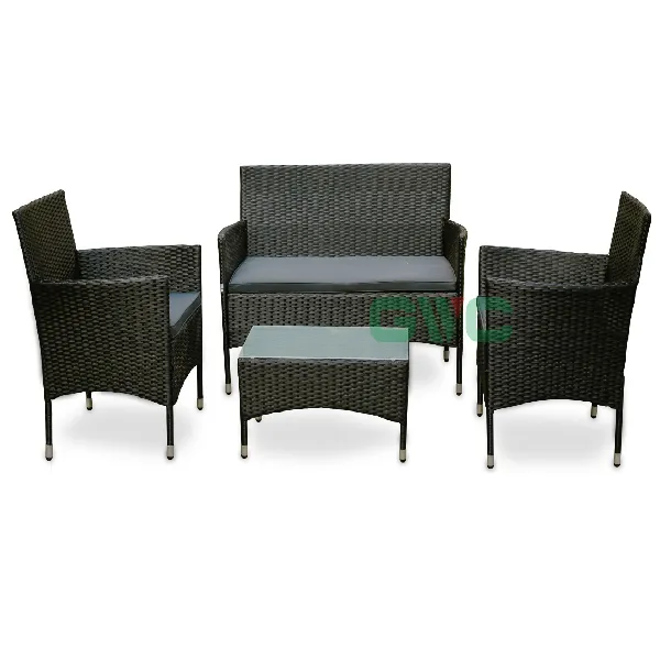 Weather-Resistance 4pcs Outdoor Rattan Sofa Set/ Wicker Garden Furniture Coffee Table and Rattan Chairs for Pool Backyard Lawn