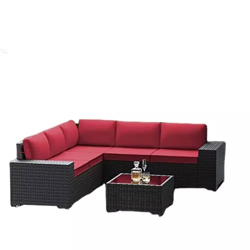 6 Pieces Outdoor Furniture All Weather Patio Sectional Sofa PE Wicker Modular Conversation Sets with Coffee Table
