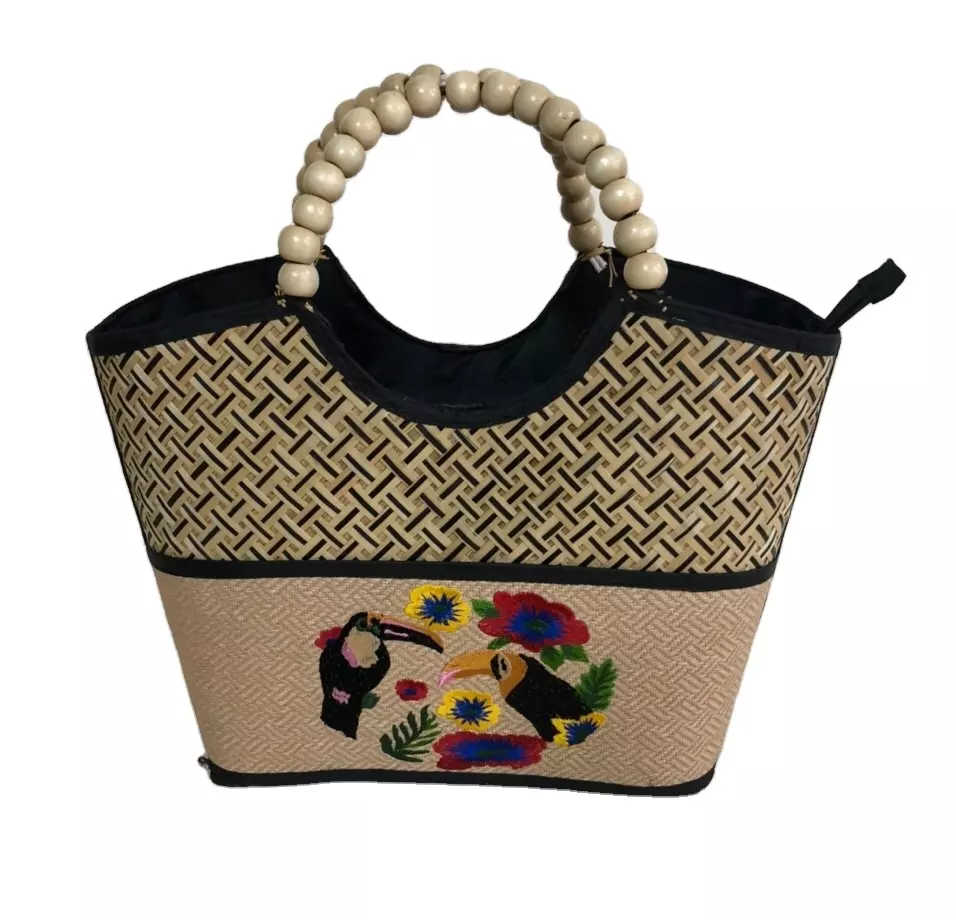 Handmade High quality best selling bamboo straw handmade handbag with handle from Vietnam Light yellow