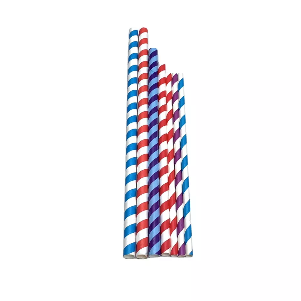 Barber Stripe Style Paper drinking straws customized design individual wrapped takeway to go straw 100% disposable