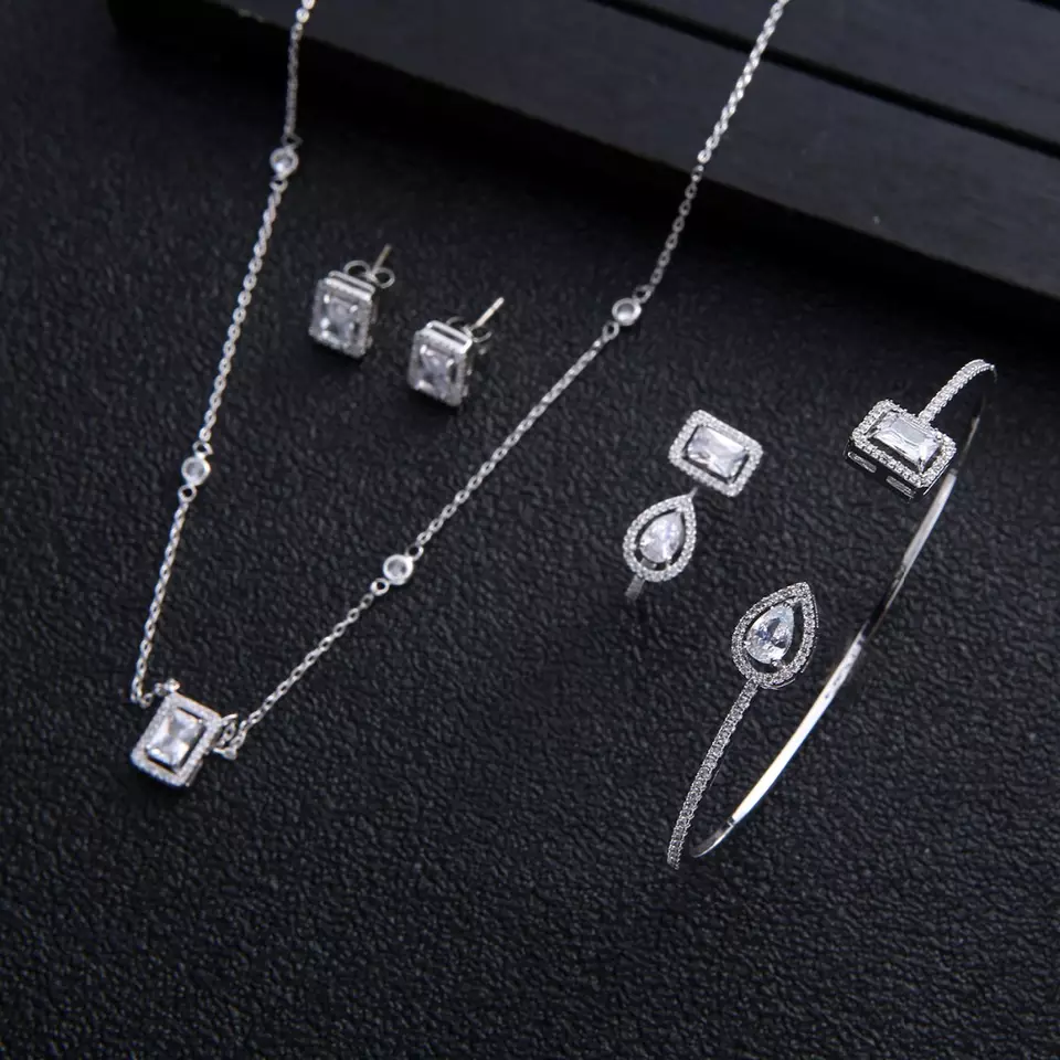 New Stone Jewelry Set Zircon Silver Plated Fashion Jewelry set Women Bracelet and Necklace
