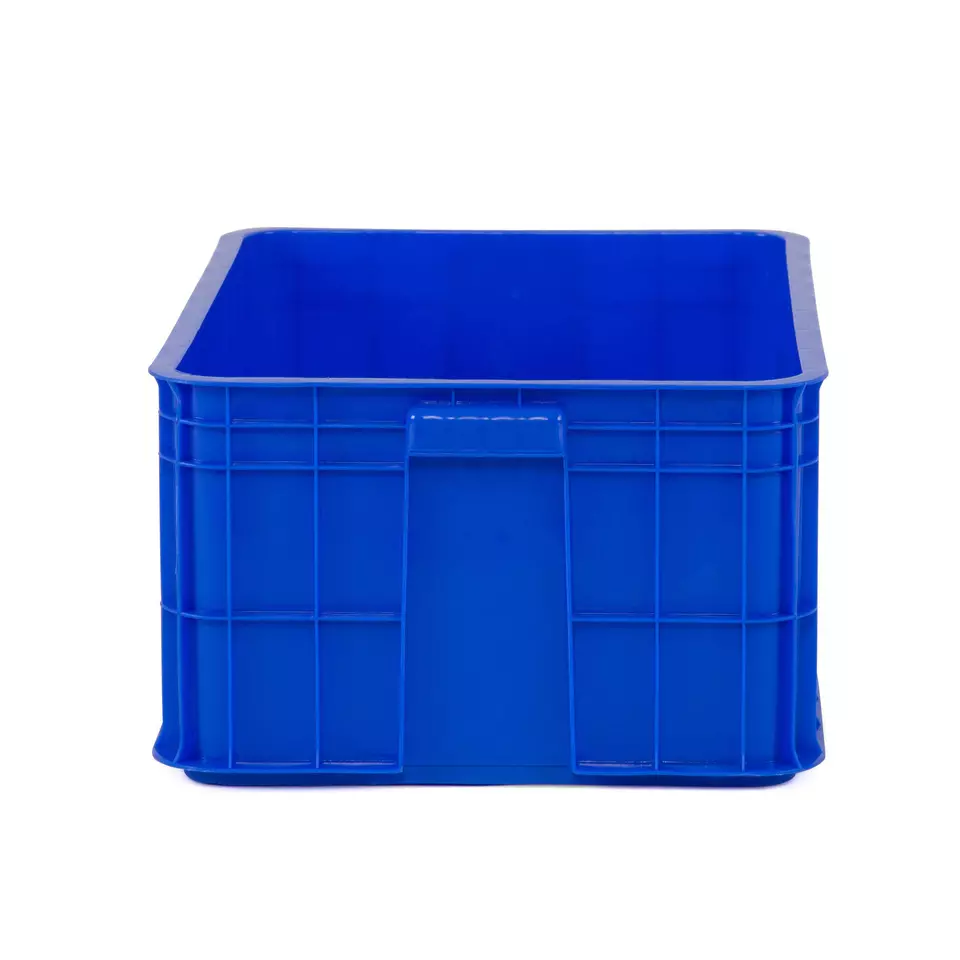 High Quality Plastic Crates Empty Solid Side Container Multiple Color HDPE Storage Basket