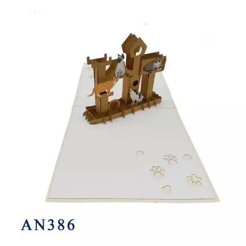 Viet-Craft Cat House Pop Up Card Wholesale Handicraft Viet Nam Laser Cut Kirigami Birthday Gift Greeting Card Custom