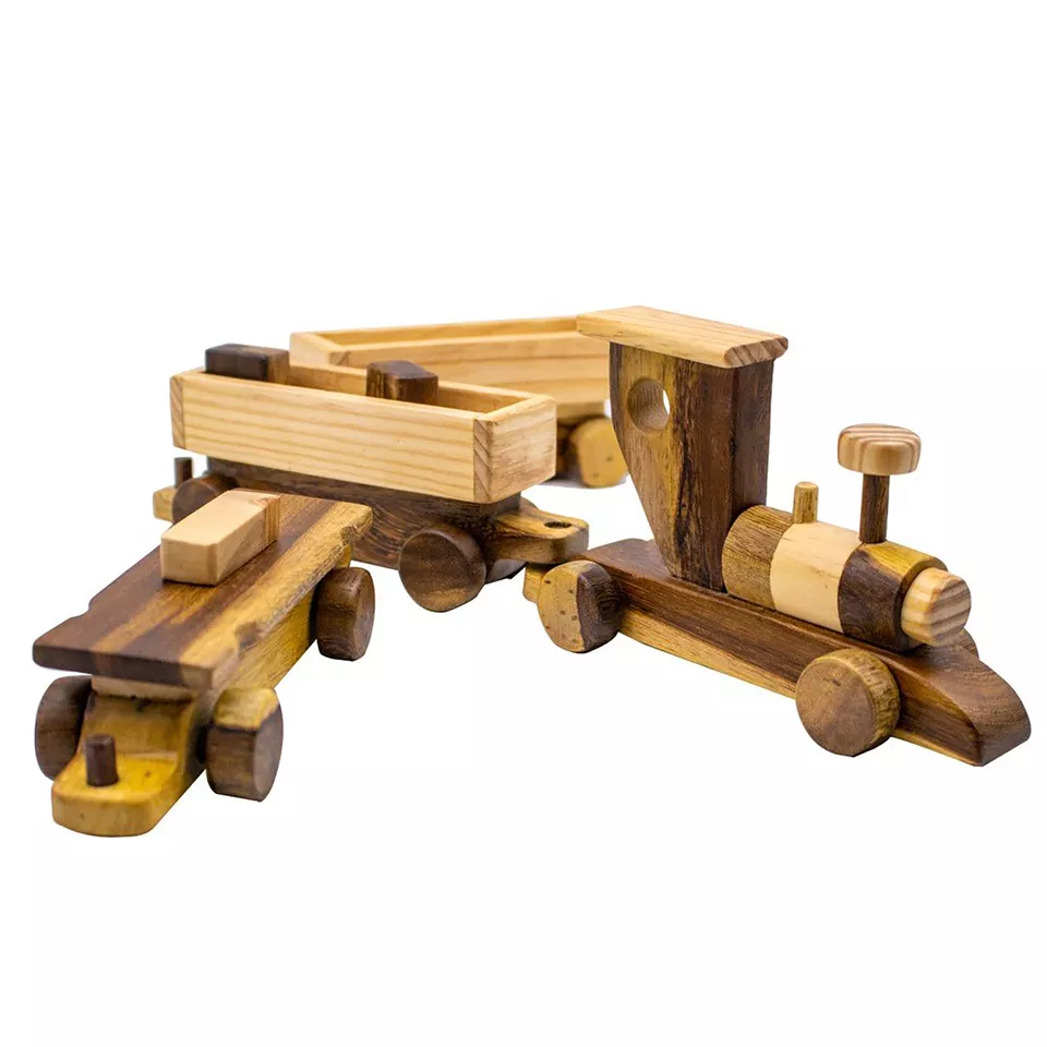 OEM - ODM Nursery Gift Pull Train sets Blocks Wooden Toys for from 2 3 4 years old kids