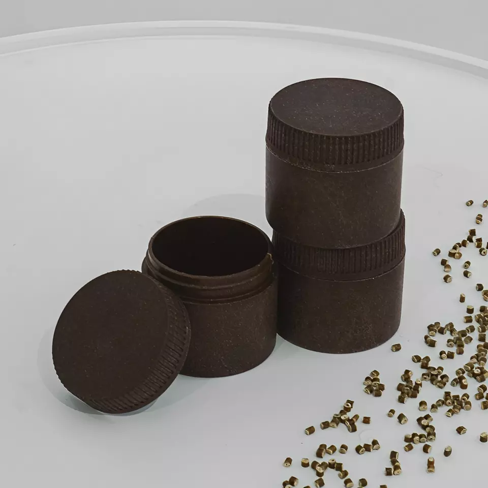 Eco Friendly AirX Cosmetics Jar 75ml made from Coffee Beans with custom packaging and custom cosmetic container