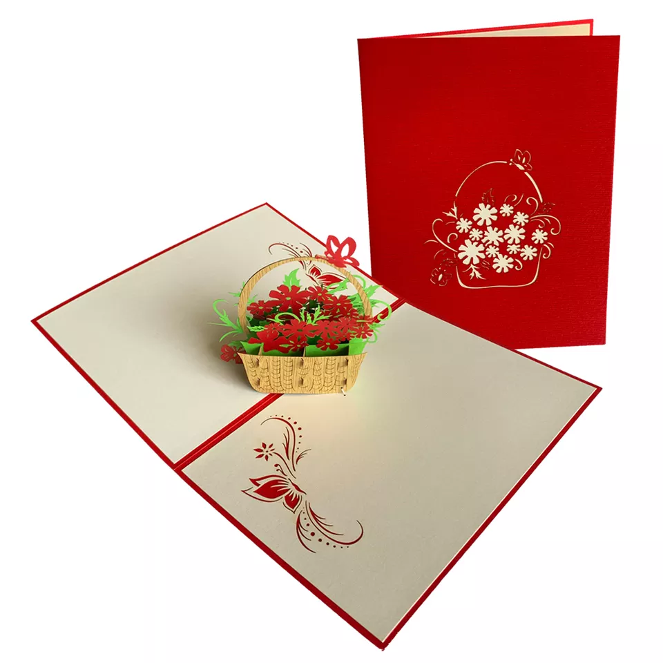 Pop-up Best Wishes card PGR-7401 Red, 3D Pop up Paper Greeting Cards, Wholesale Vietnam Everyday CardPop-up Best Wishes card PGR