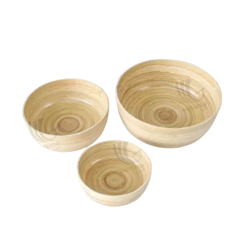 Handmade SET OF 3 Spun Bamboo Salad Bowls Wholesale/ Bamboo Bowls Vietnam