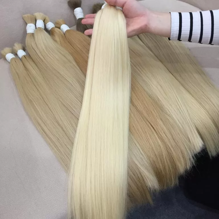 Blonde color Vietnamese remy human hair bulk , virgin hair unprocessed human hair bulk extension