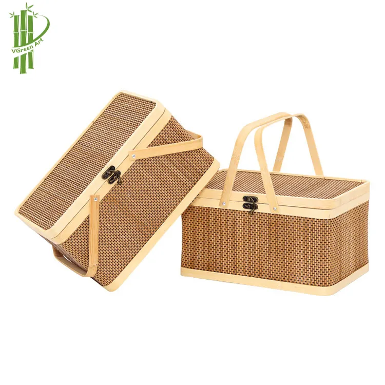 Hot Product 2021 Bamboo material weaving wastebasket - Handmade wooden bamboo picnic basket palace retro gift