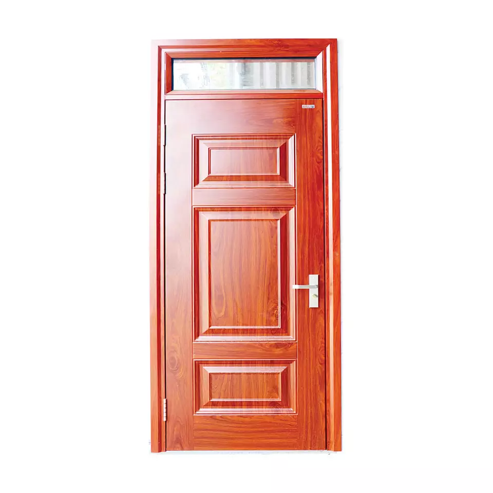 Brand New High Quality Single-leaf Wood Grain Steel Door - The Door Has An Opening Above