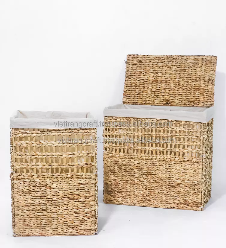 Wholesale Handmade Customize Stainless Steel Storage Baskets Rectangle Shape Seagrass Foldable Laundry Basket with Metal Frame