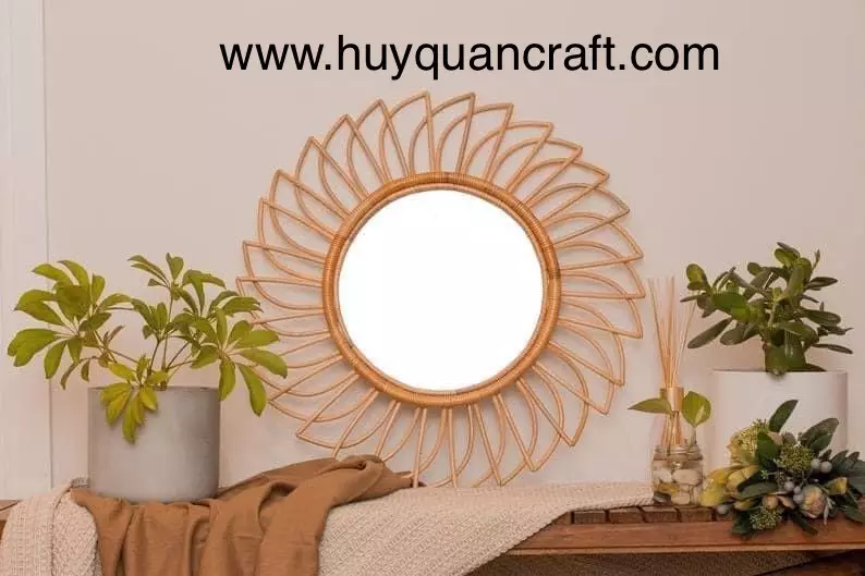 Natural Rattan Mirror Vintage Art Decorative Wall Hanging Mirror Modern Design Made In Vietnam OEM