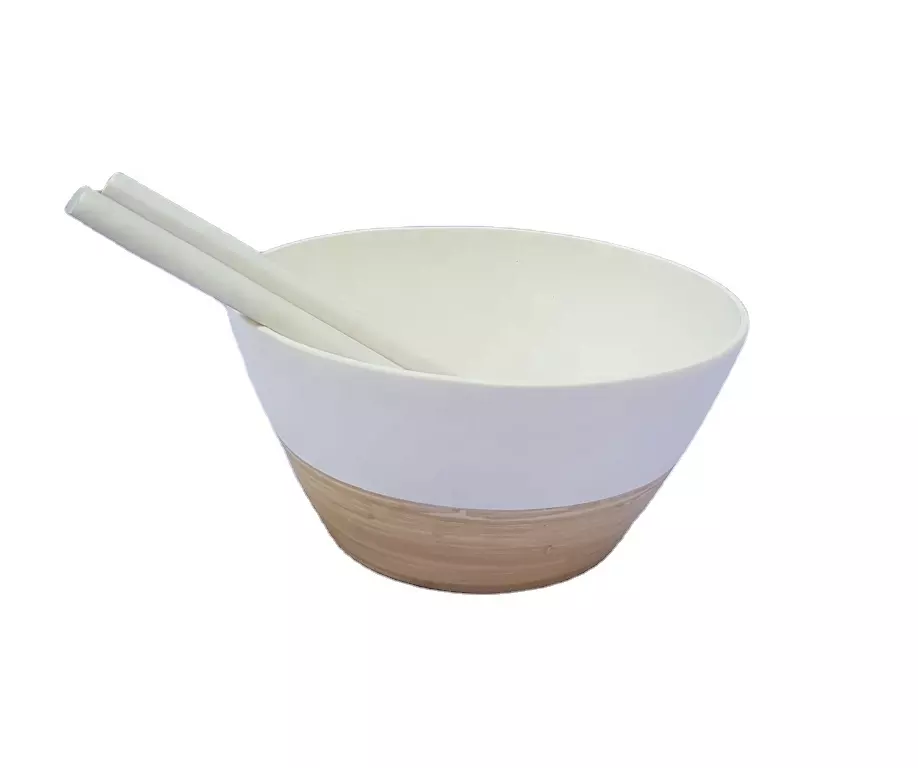High quality wholesale white bamboo salad bowl set with best quality made in Vietnam