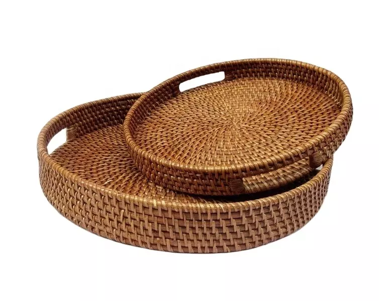 Elegant small rattan tray with handle wicker tray suitable for storage from Vietnam