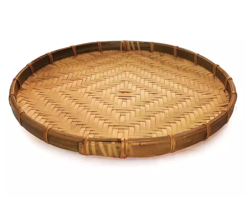 Handmade eco friendly flat basket from natural bamboo