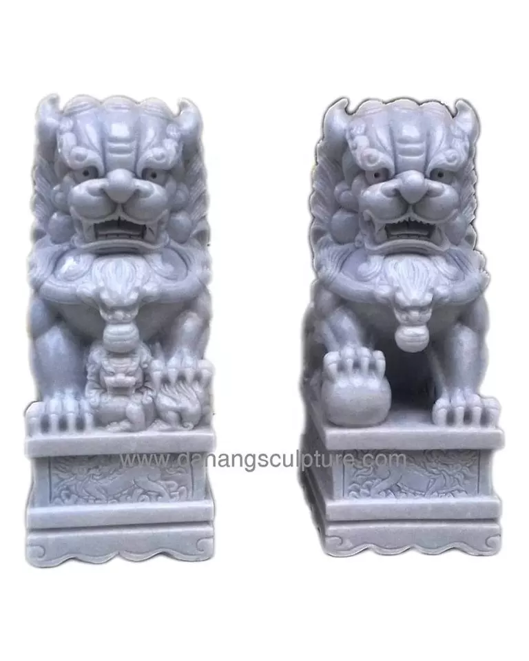 New design custom garden white marble fu dog statues foo dogs stone carvings foo dog statues sale marble