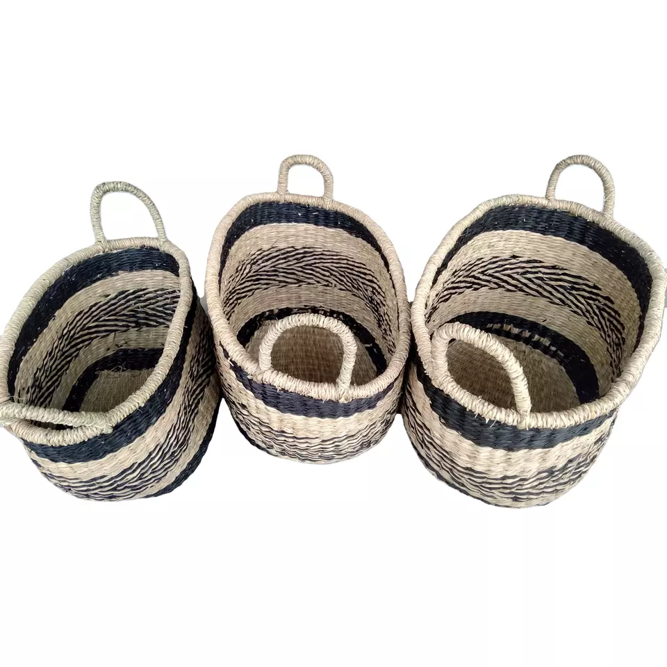 Ellipse Sedge Basket With Handle Made in Vietnam handicraft home decor Use Neatening Vietnam Traditional handmade product