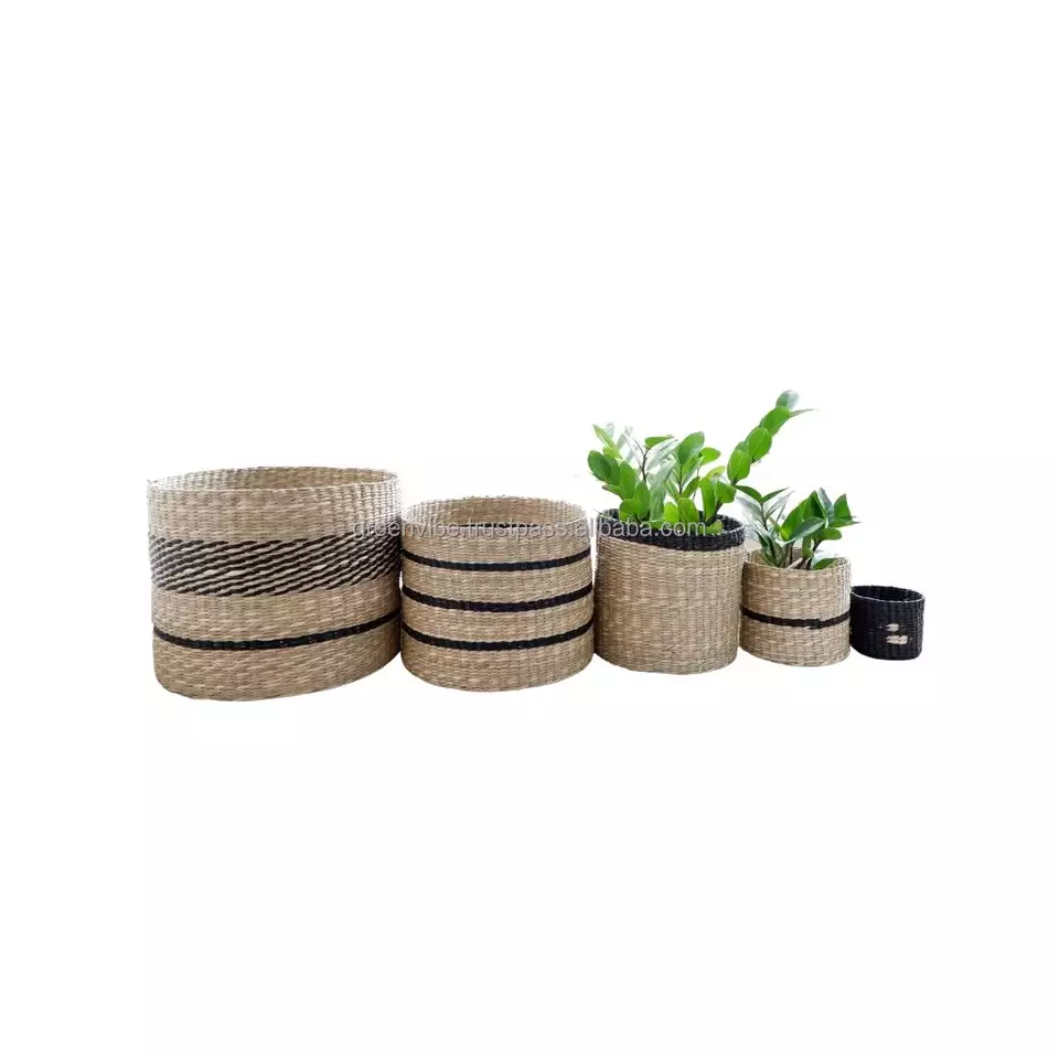 Seagrass natural and black stripe Multifunction High Quality planters Vietnam supplier Cost effective price