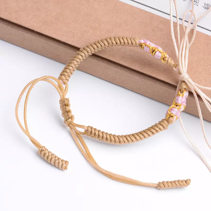 Vietnam Adjustable Size Casual Sporty Bangles Cord Strand Hand Woven Peach Blossom Chinese Style Bracelet