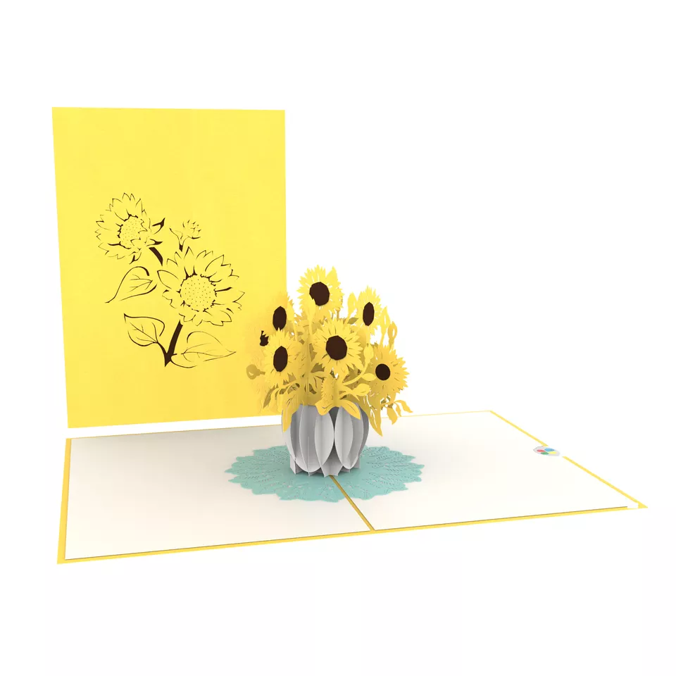 3D Sun Flower Pop Up Greeting Handmade Laser Cut Design Card Wholesale Vietnam