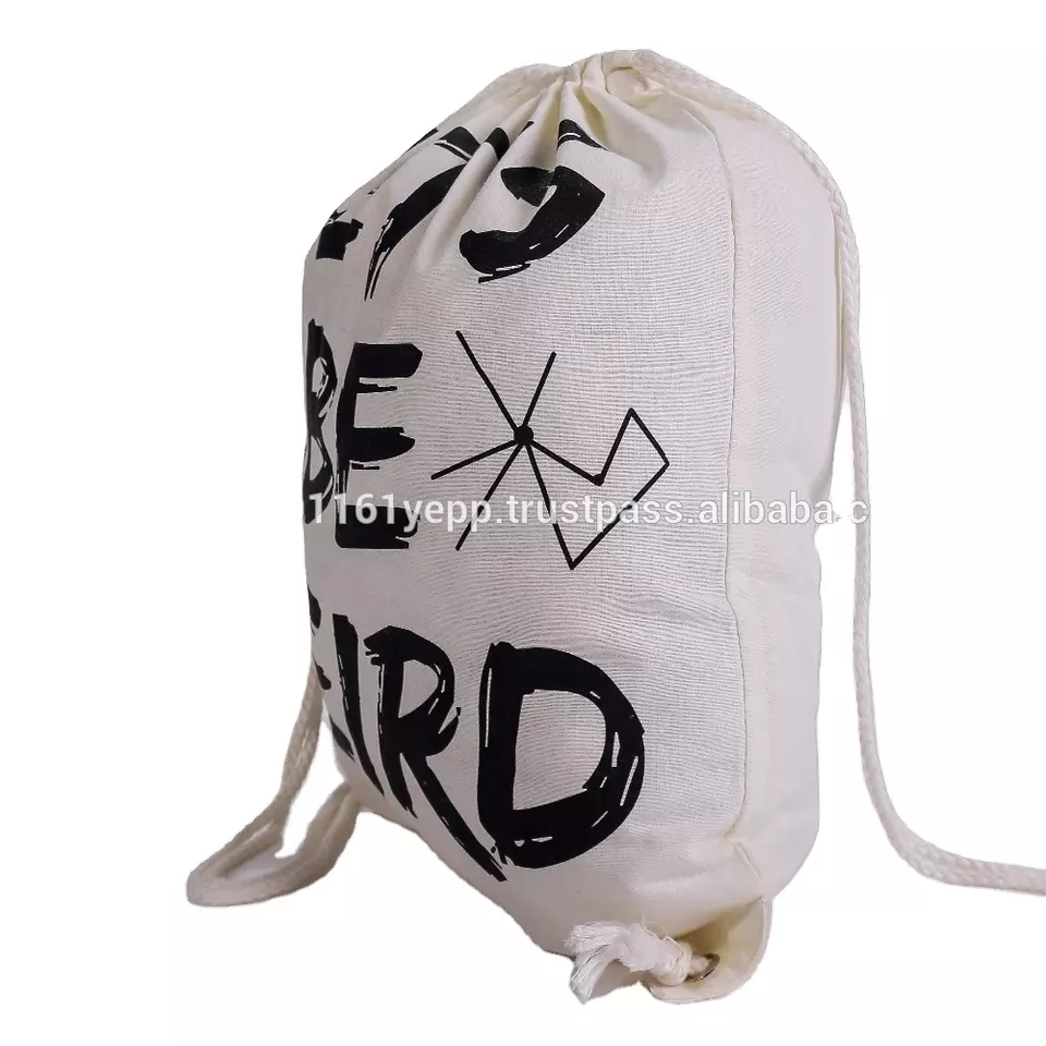 Promotional canvas shoulder bag Plain Recycle Printed Custom cotton gift bag backpack drawstring sports bag