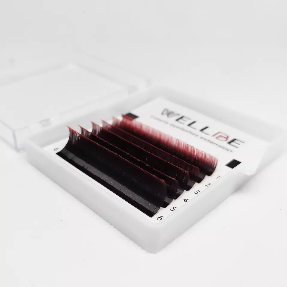 Two-tone Red Lashes Eyelash Extension for Sale (Ombre Red) - Silk/Faux Mink Korean PBT Fiber Natural Hand Made 0.07 0.10 Custom