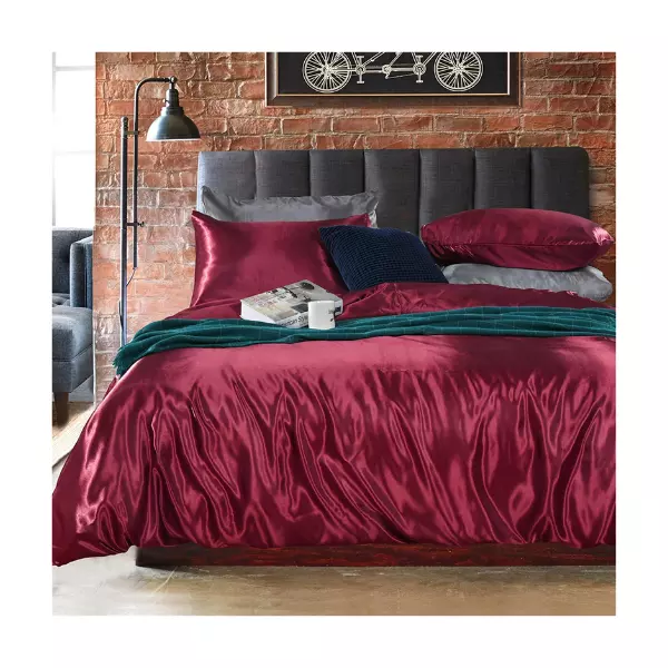 Royal Wine Red Duvet Cover Silk-like Soft Silky Bright Comforter Cover Wine Red Quilt Cover Made by Vietnam FBA Amazon